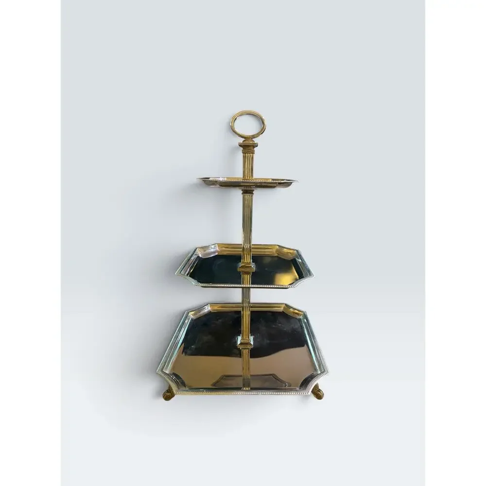 Vintage Godinger Silver 3-Tier Square Serving Stand 12.5